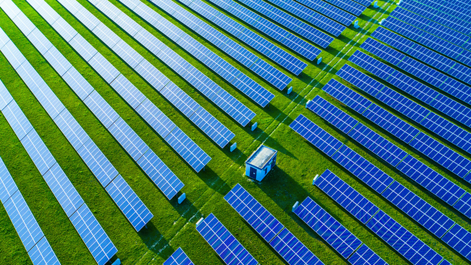 Solar energy farm. High angle view of solar panels on an energy farm.
